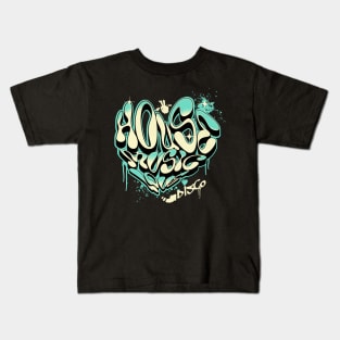 HOUSE MUSIC - Grafitti Love Heart (teal) Kids T-Shirt